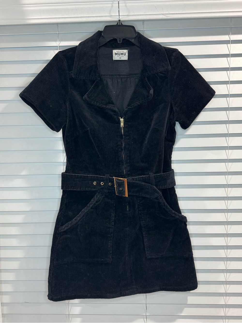 Show Me Your MuMu Black Corduroy Short-Sleeve Belted Dress
